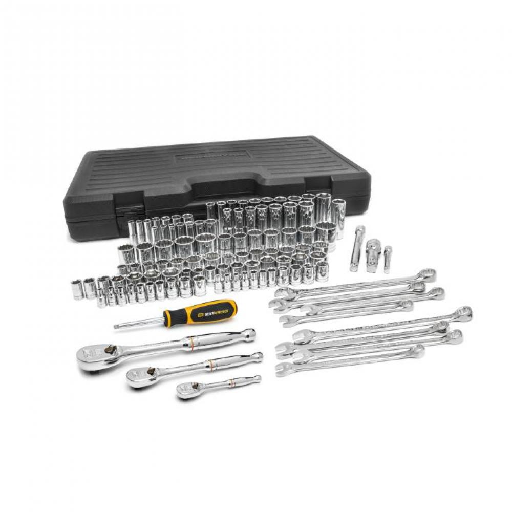 110 Pc. 1/4&#34;, 3/8&#34;, and 1/2&#34; Drive 6 and 12 Point SAE/Metric Mechanics Tool Set