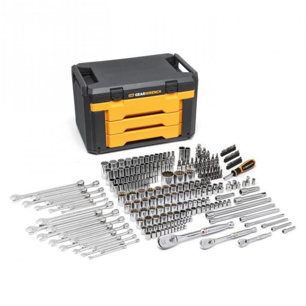 243 Pc. 1/4&#34;, 3/8&#34;, and 1/2&#34; Drive 12 Point SAE/Metric Mechanics Tool Set