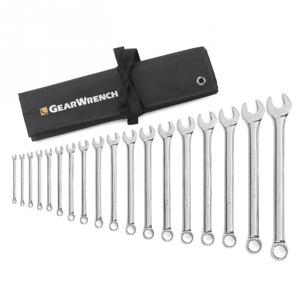 18 Pc. 12 Point SAE Long Pattern Combination Wrench Set with Wrench Roll