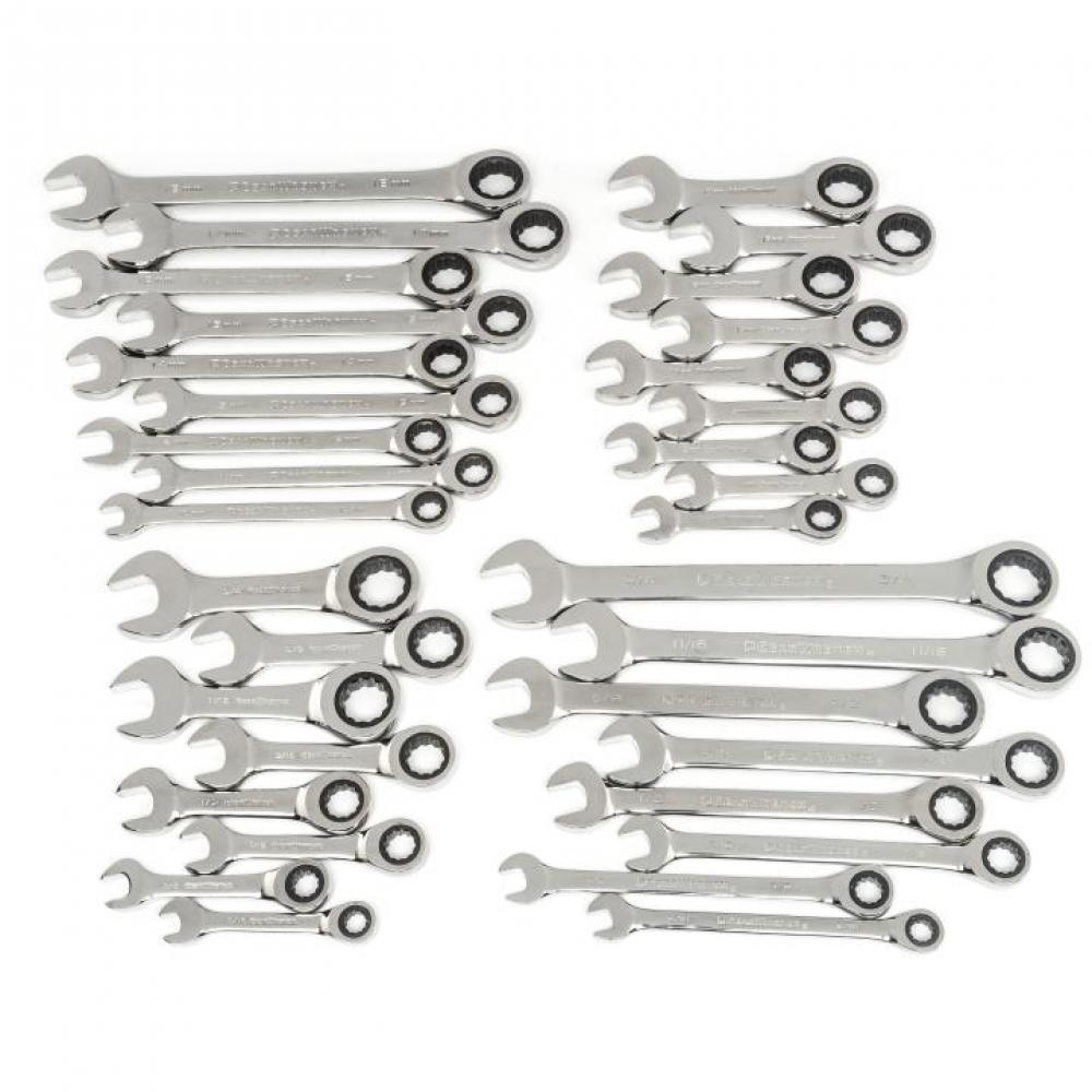 34 Pc. 72-Tooth 12 Point SAE/Metric Standard/Stubby Combination Ratcheting Wrench Set