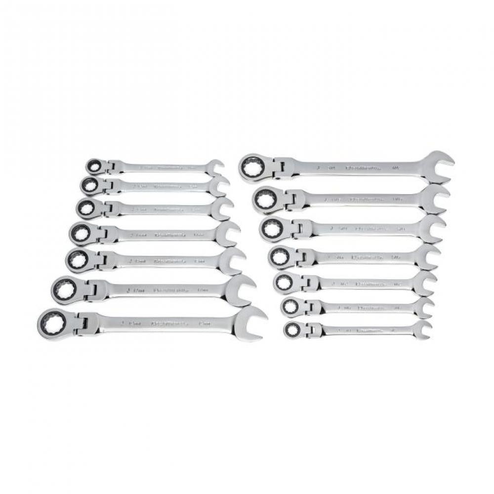 14 Pc. 72-Tooth 12 Point SAE/Metric Flex Combination Ratcheting Wrench Set