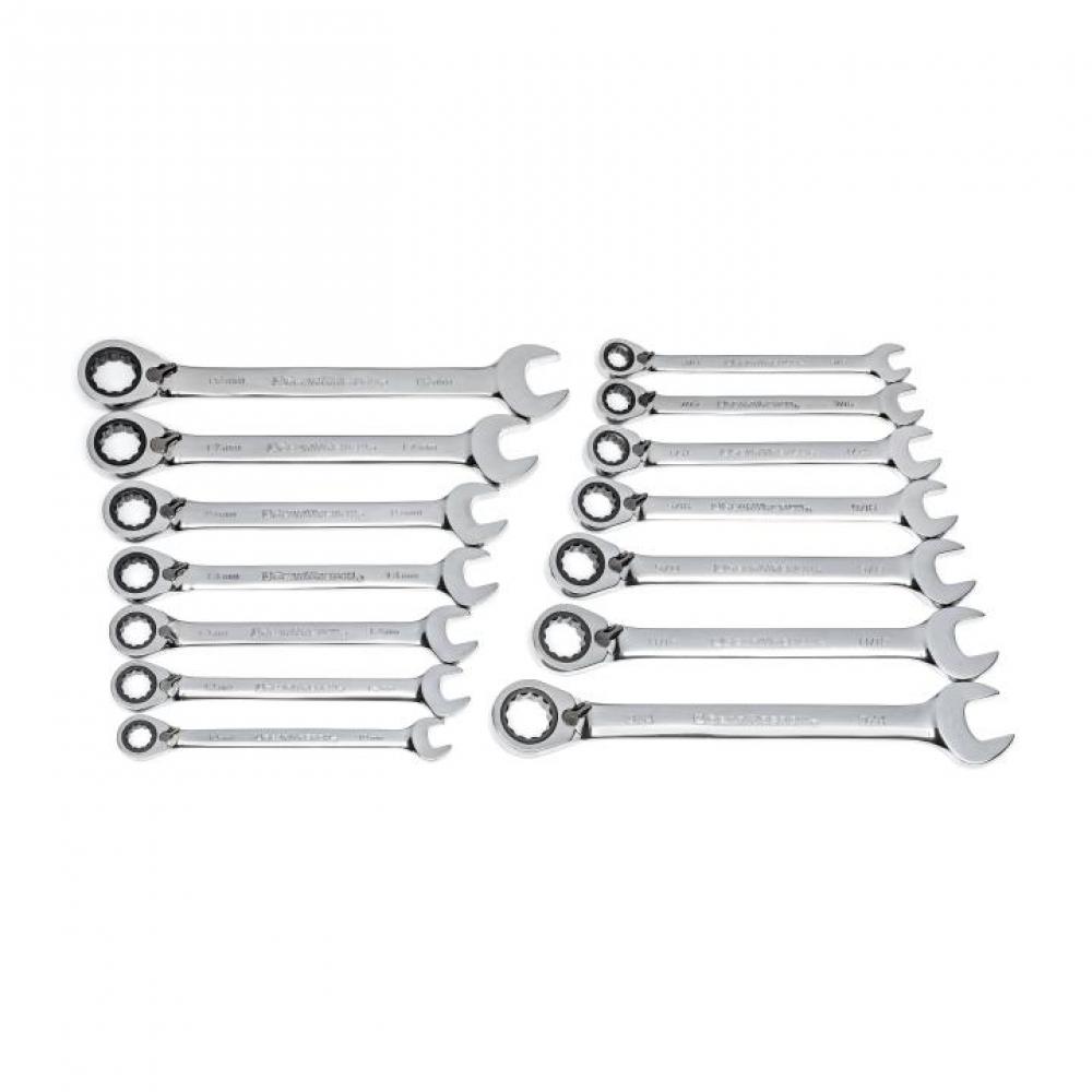 14 Pc. 72-Tooth 12 Point SAE/Metric Reversible Combination Ratcheting Wrench Set