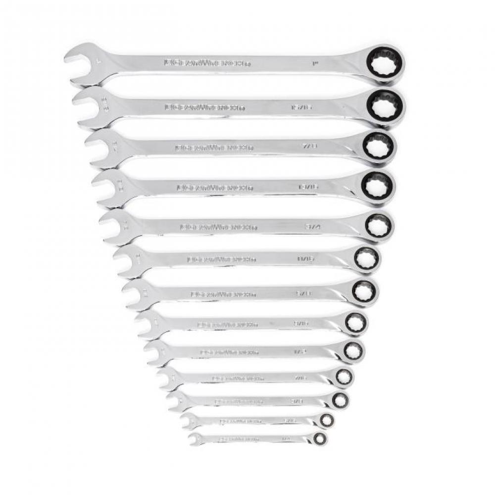 13 Pc. 72-Tooth 12 Point SAE XL Combination Ratcheting Wrench Set with Wrench Rack