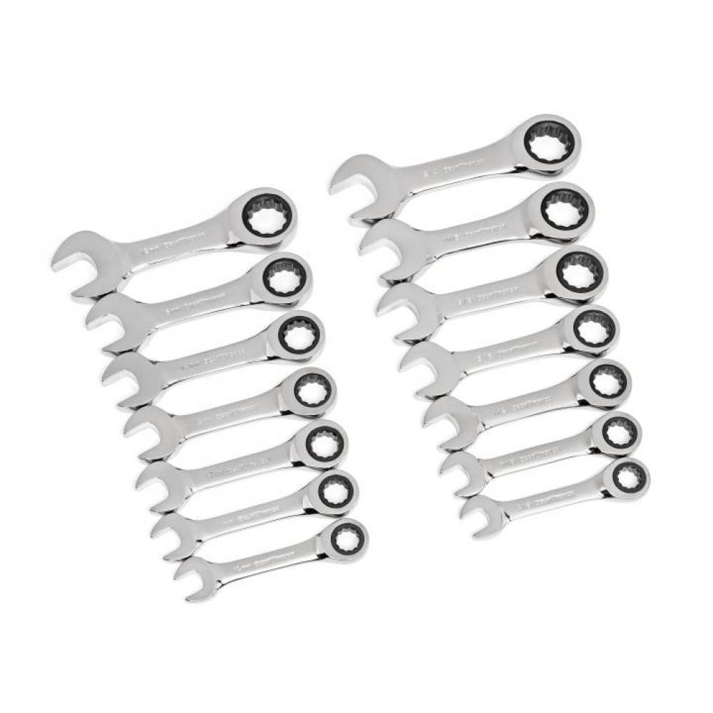 14 Pc. 72-Tooth 12 Point SAE/Metric Stubby Combination Ratcheting Wrench Set