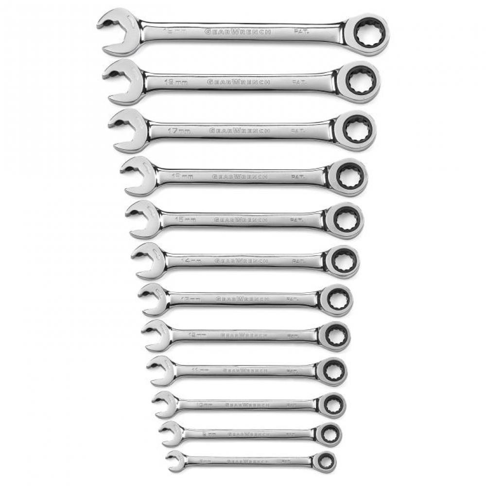 12 Pc. 72-Tooth 12 Point Metric Open End Combination Ratcheting Wrench Set