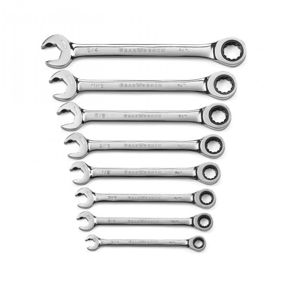 8 Pc. 72-Tooth 12 Point SAE Open End Combination Ratcheting Wrench Set