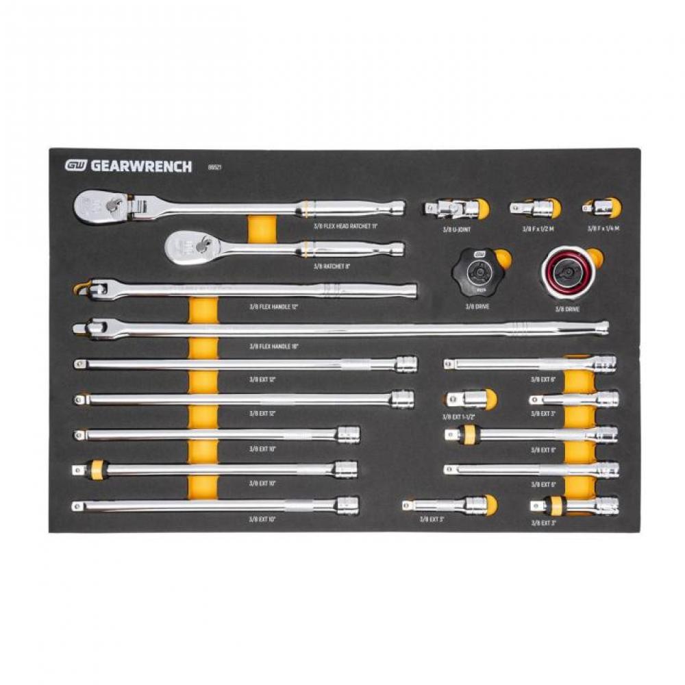 21 Pc. 3/8&#34; 90-Tooth Ratchet & Drive Tool Set with Foam Storage Tray