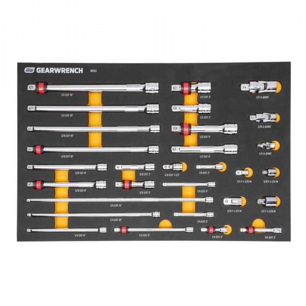 29 Pc. 1/4&#34;, 3/8&#34;, 1/2&#34; Drive Master Chrome Drive Tool Accessories Set with Foam Storage