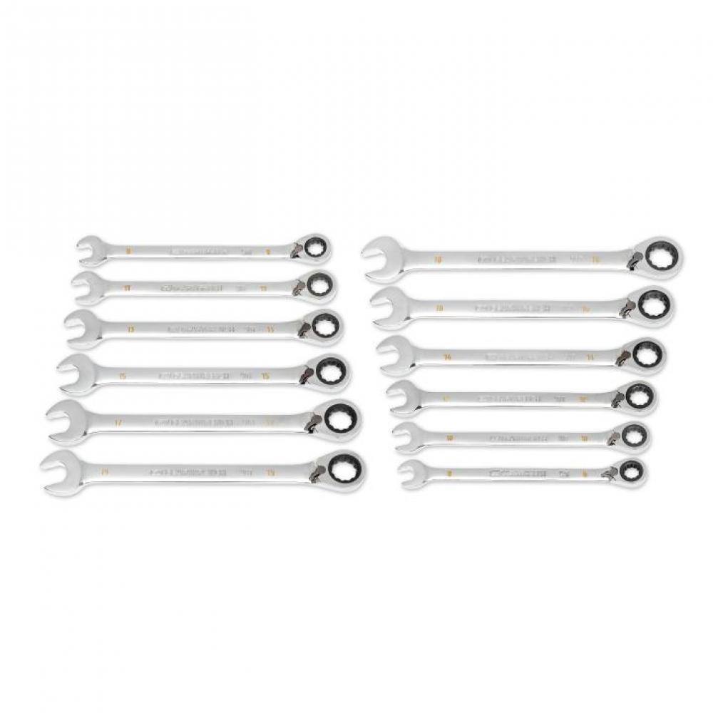 12 Pc. 90-Tooth 12 Point Metric Reversible Ratcheting Wrench Set