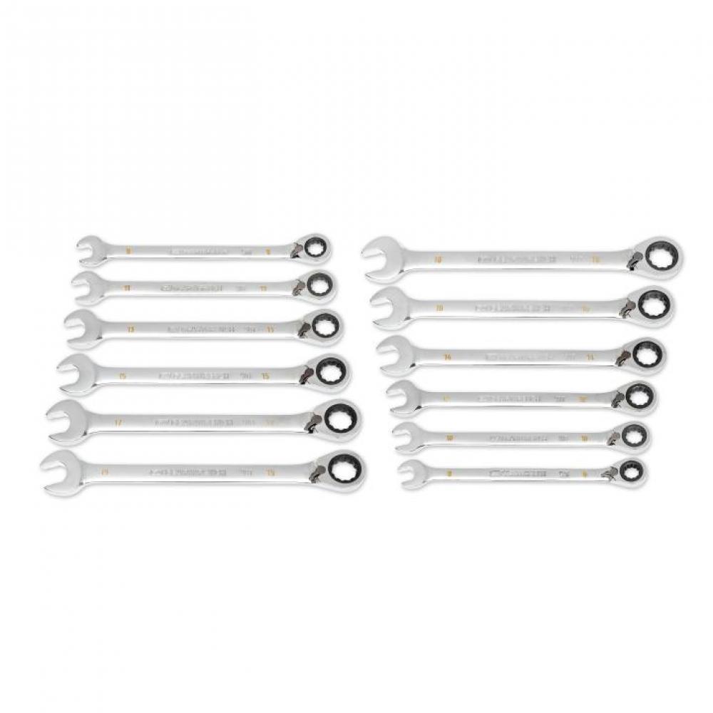 12 Pc. 90-Tooth 12 Point Metric Reversible Ratcheting Wrench Set with Wrench Roll