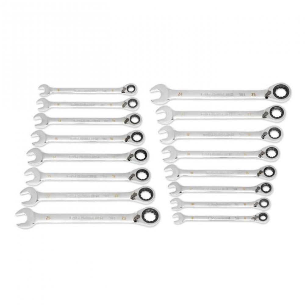 16 Pc. 90-Tooth 12 Point Metric Reversible Ratcheting Wrench Set