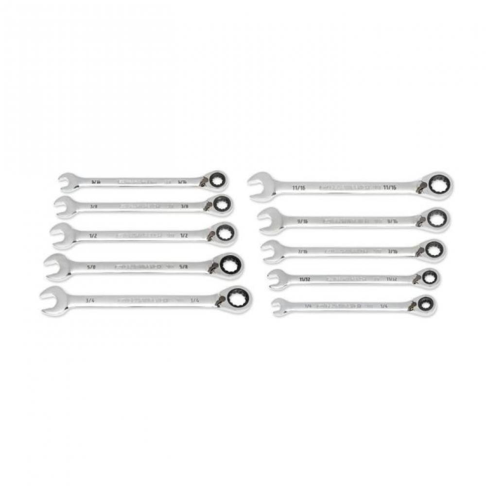 10 Pc. 90-Tooth 12 Point SAE Reversible Ratcheting Wrench Set