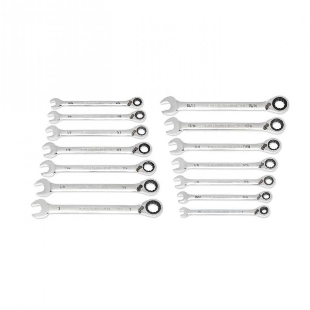 14 Pc. 90-Tooth 12 Point SAE Reversible Ratcheting Wrench Set