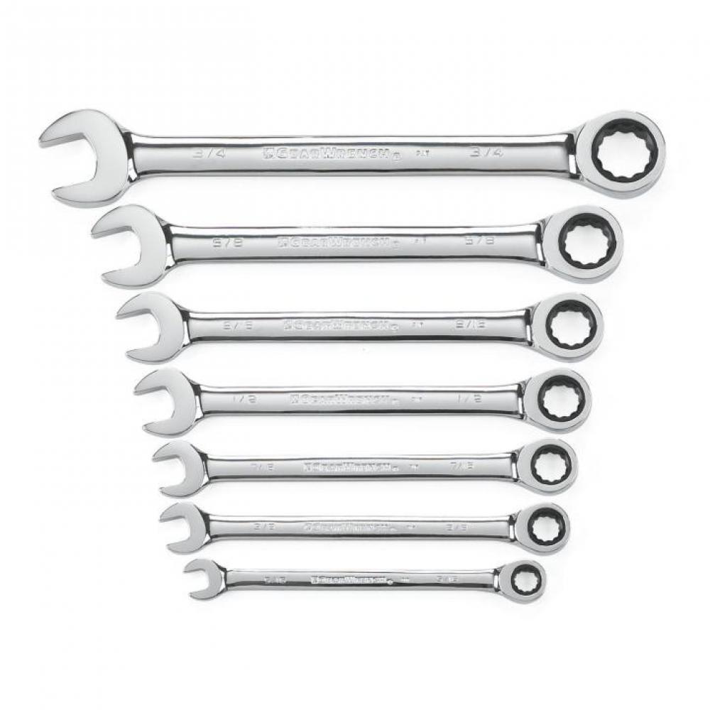 7 Pc. 72-Tooth 12 Point SAE Combination Ratcheting Wrench Set