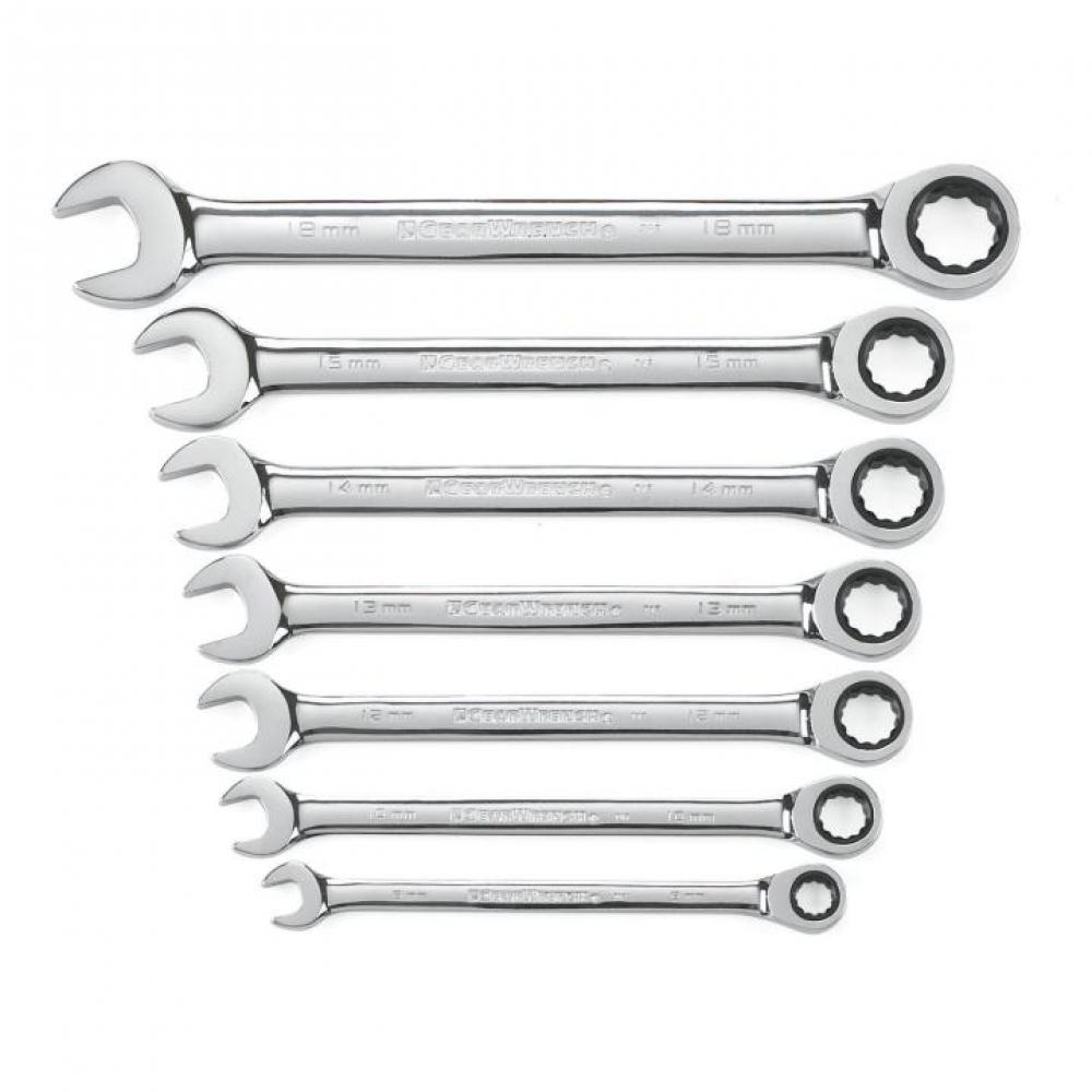 7 Pc. 72-Tooth 12 Point Metric Combination Ratcheting Wrench Set