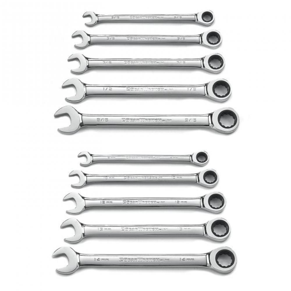 10 Pc. 72-Tooth 12 Point SAE/Metric Combination Ratcheting Wrench Set