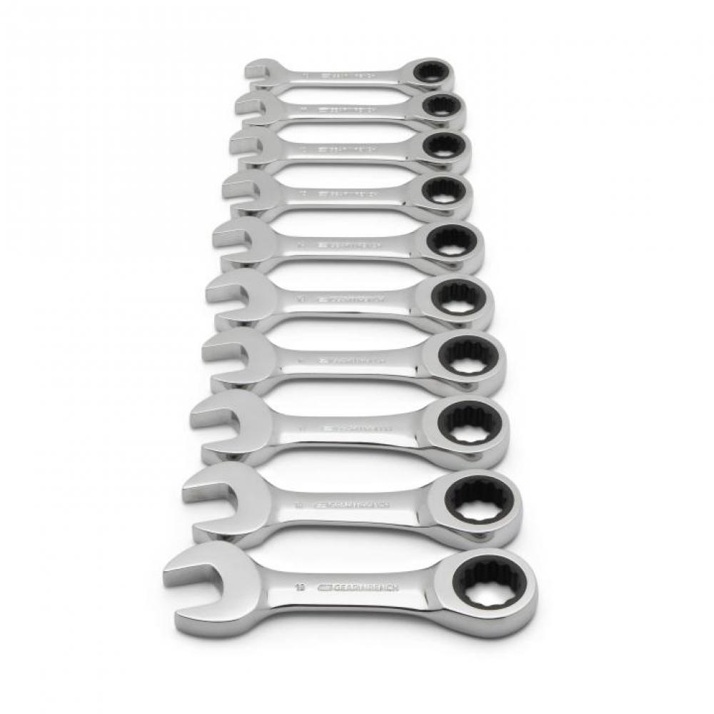 10 Pc. 72-Tooth 12 Point Metric Stubby Combination Ratcheting Wrench Set