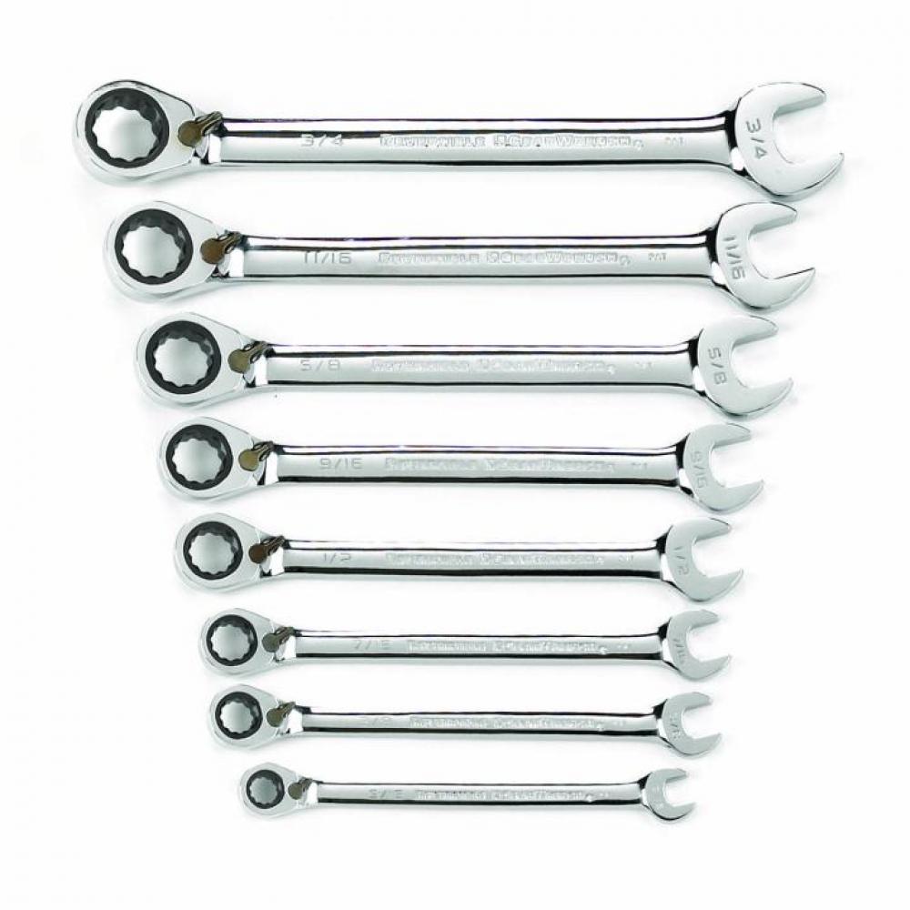 8 Pc. 72-Tooth 12 Point SAE Reversible Combination Ratcheting Wrench Set