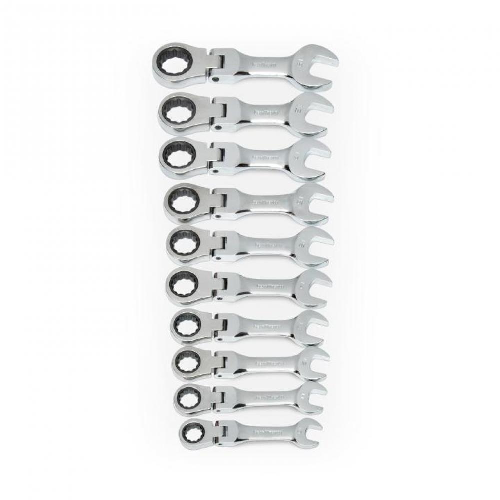 10 Pc. 72-Tooth 12 Point Metric Stubby Flex Combination Ratcheting Wrench Set