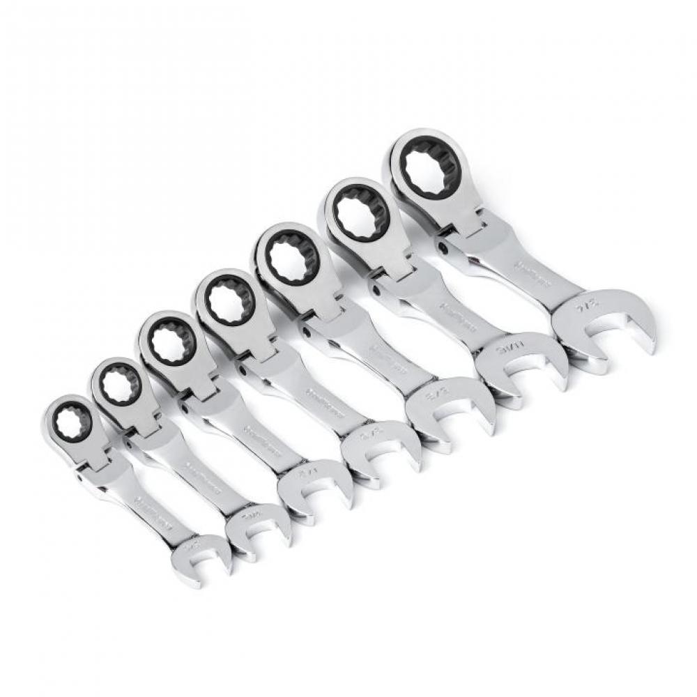 7 Pc. 72-Tooth 12 Point SAE Stubby Flex Combination Ratcheting Wrench Set