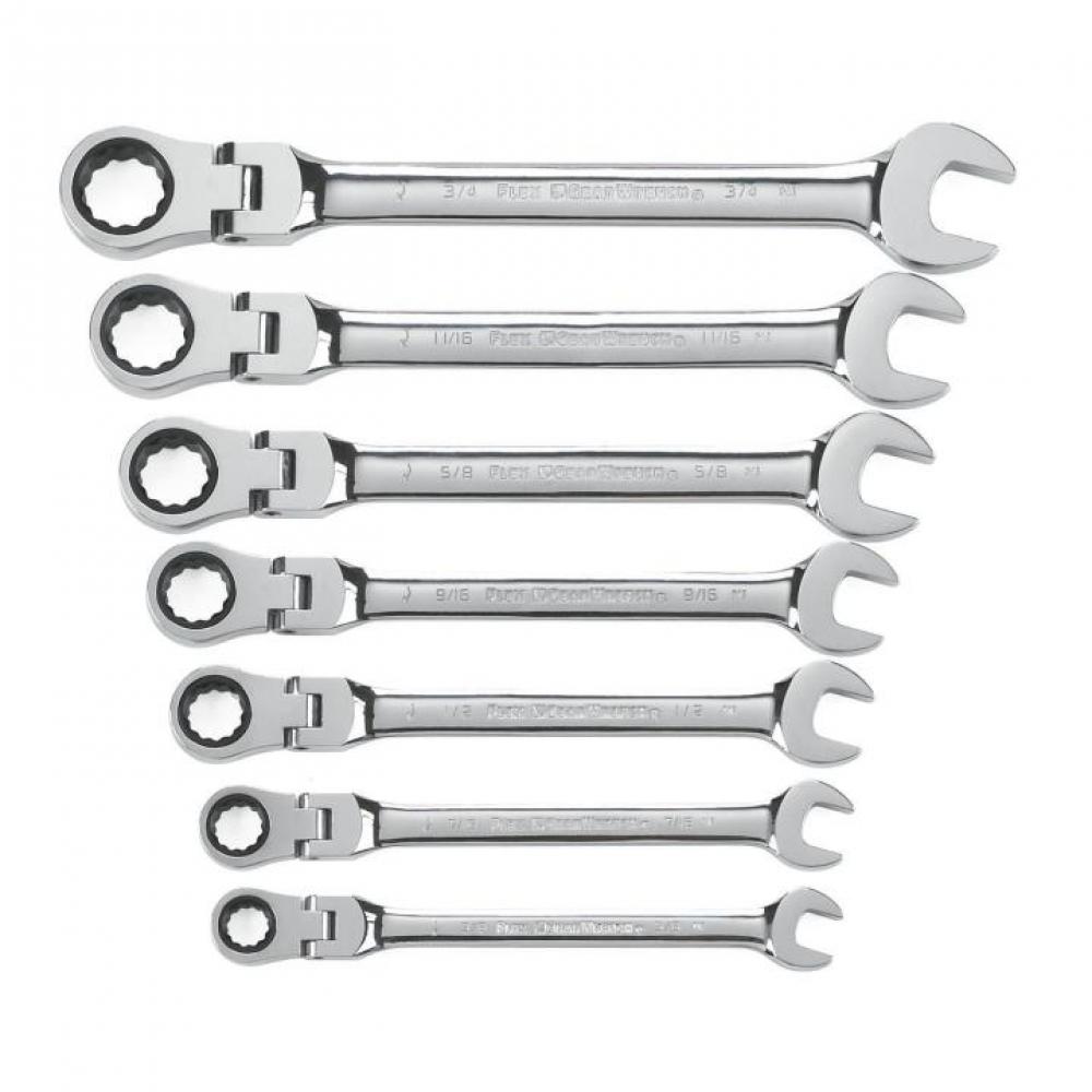 7 Pc. 72-Tooth 12 Point SAE Flex Combination Ratcheting Wrench Set