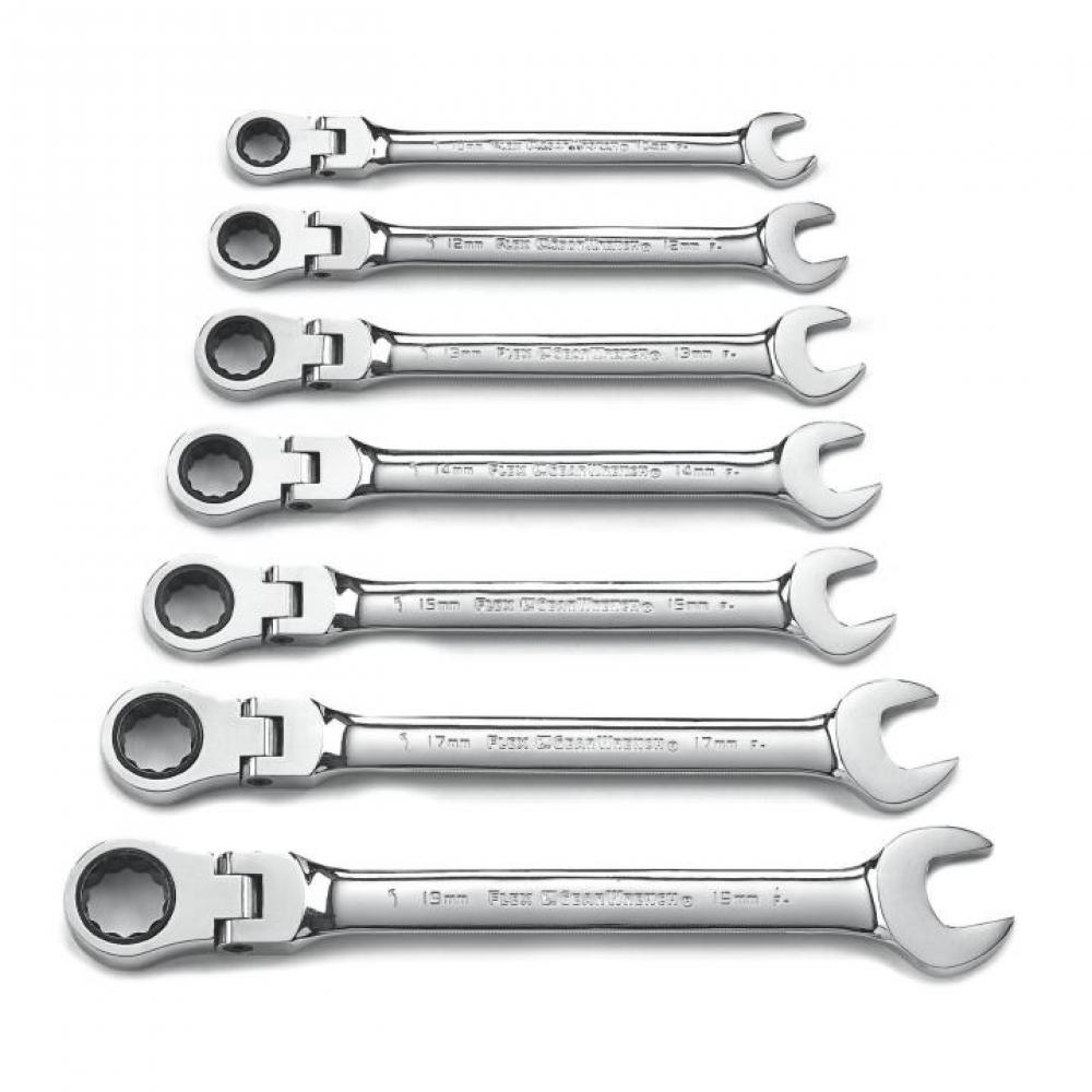 7 Pc. 72-Tooth 12 Point Metric Flex Combination Ratcheting Wrench Set