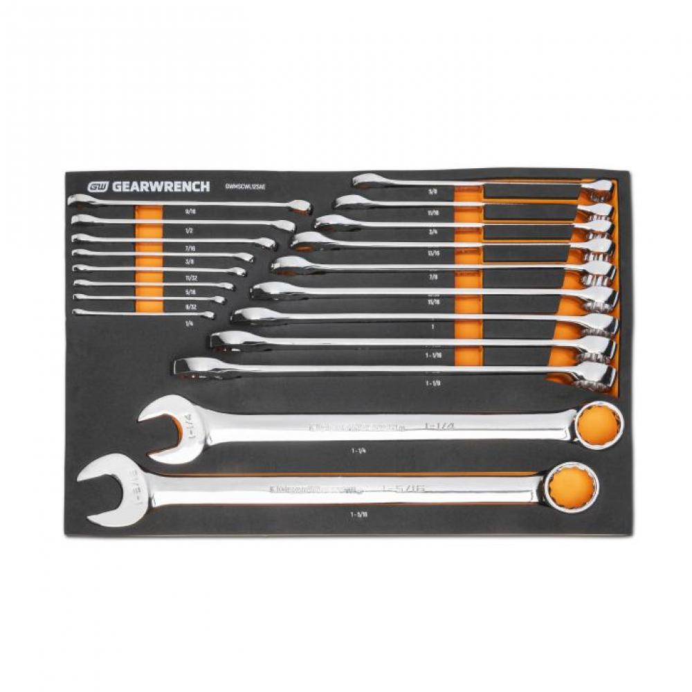 19 Pc. 12 Pt Long Pattern Combination SAE Wrench Set in Foam Storage Tray