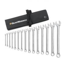 GearWrench 81918 - 15 Pc. 12 Point SAE Long Pattern Combination Wrench Set with Wrench Roll