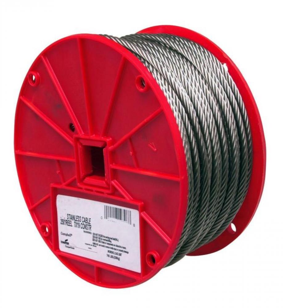 1/4&#34; 7X19 SS cable, 250&#39; reel