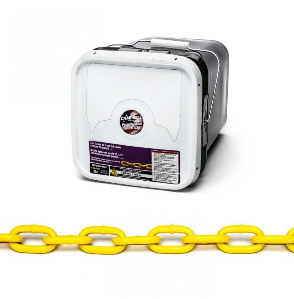 CHAIN,1/4&#34; PROOF COIL,YELLOW,75&#39;/SQ PAIL