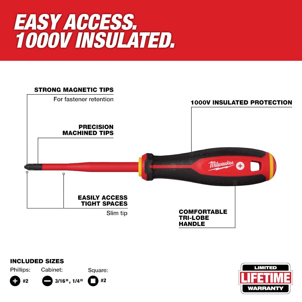 4pc 1000V Insulated Slim Tip Screwdriver Set