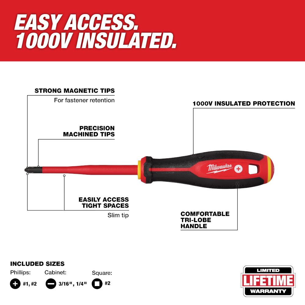 6pc 1000V Insulated Slim Tip Screwdriver Set