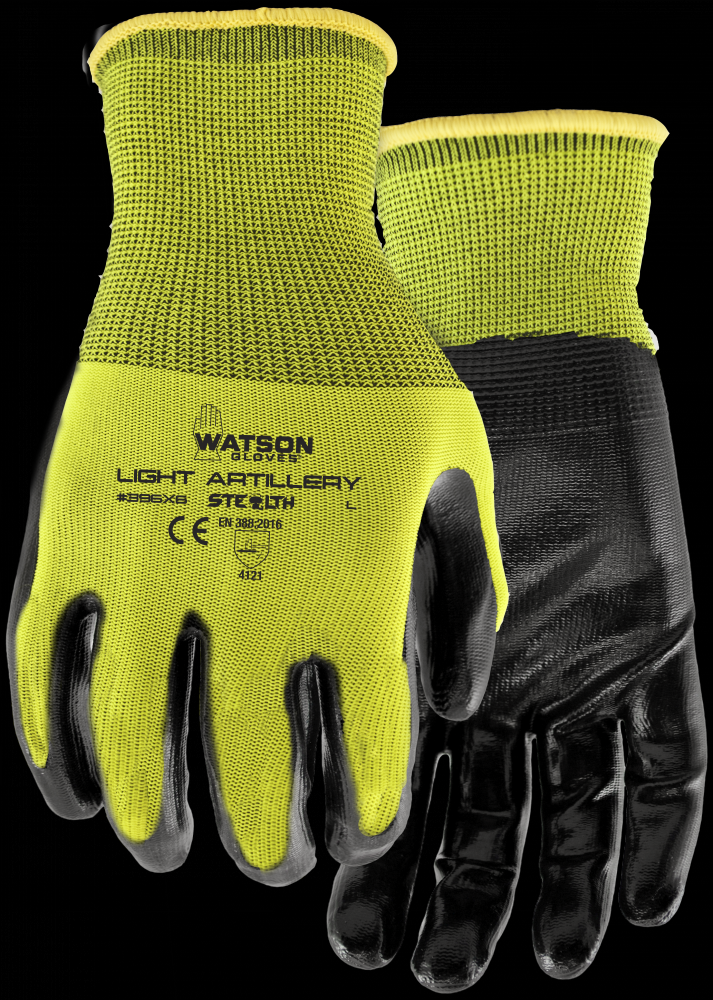 STEALTH LIGHT ARTILLERY NITRILE HI VIS POLYESTER 6 PACK COATED - X