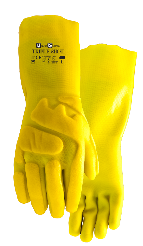 TRIPLE SHOT A3 HI VIS SANDY PVC PADDED BACK OF HAND CHEMICAL - XXL