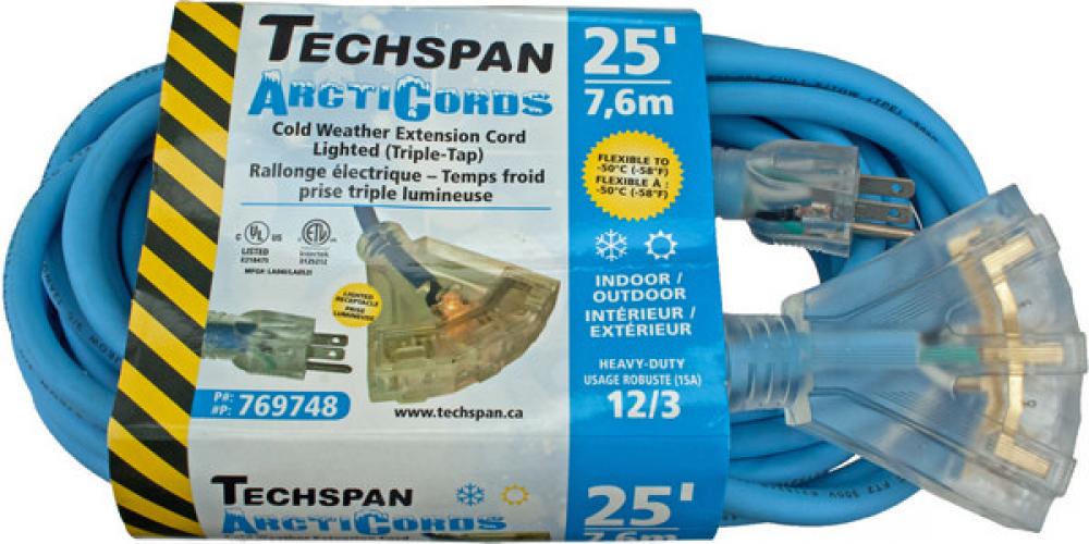 EXTENSION CORD COLD WTHR 3TAP BLUE 12/3 25FT