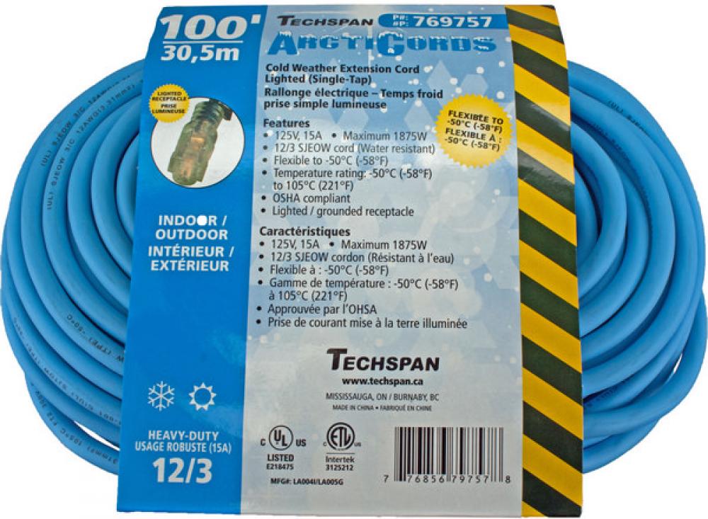 EXTENSION CORD COLD WTHR 1TAP BLUE 12/3 100FT