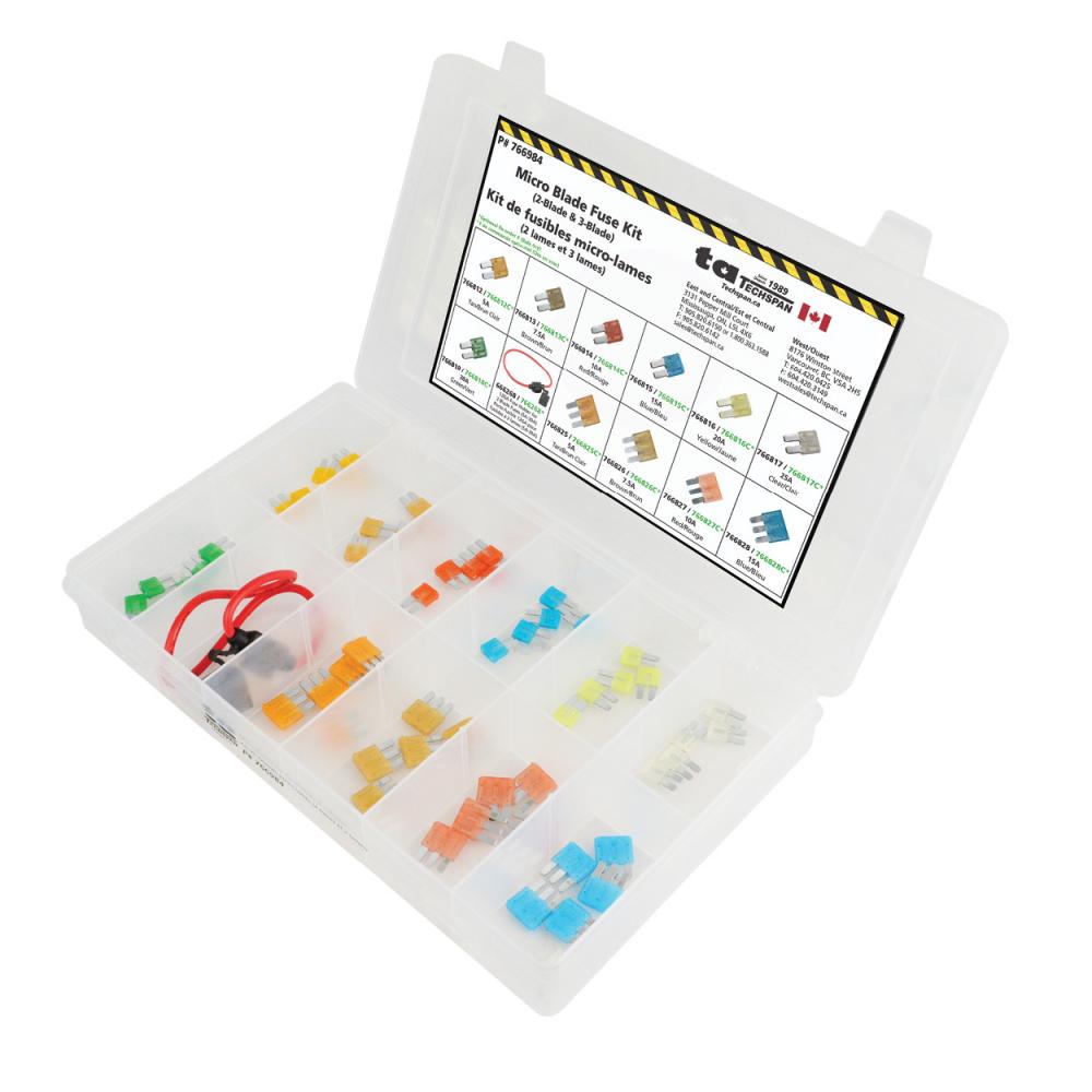 56PC Micro 2-Blade & 3-Blade Blade Fuses Assortment Kit - (Mini Flip Kit Series)