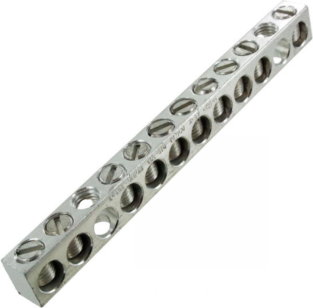 Aluminum Neutral bar, Tin Plated, 14-2 awg Copper and Aluminum, 10 circuits