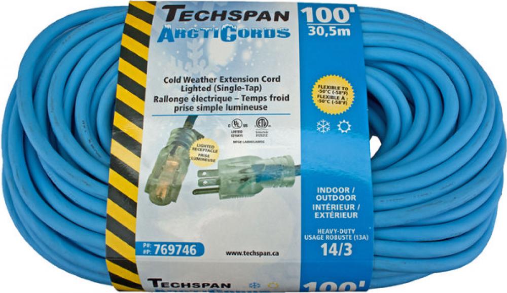 EXTENSION CORD COLD WTHR 1TAP BLUE 14/3 100FT