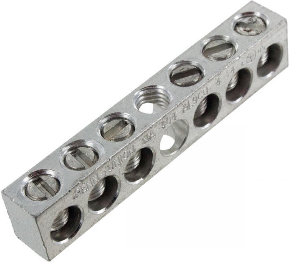 Aluminum Neutral bar, Tin Plated, 14-4 awg Copper and Aluminum, 6 circuits