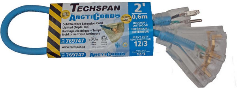 EXTENSION CORD COLD WTHR 3TAP BLUE 12/3 2FT