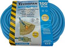 Techspan 769750 - EXTENSION CORD COLD WTHR 3TAP BLUE 12/3 100FT