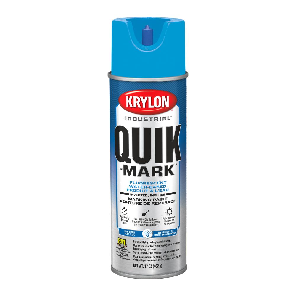 Krylon Industrial Quik-Mark Water-Based Inverted Marking Paint, Fluorescent Caution Blue, 17 oz.