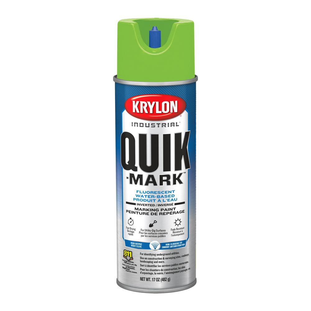 Krylon Industrial Quik-Mark Water-Based Inverted Marking Paint, Fluorescent Green, 17 oz.