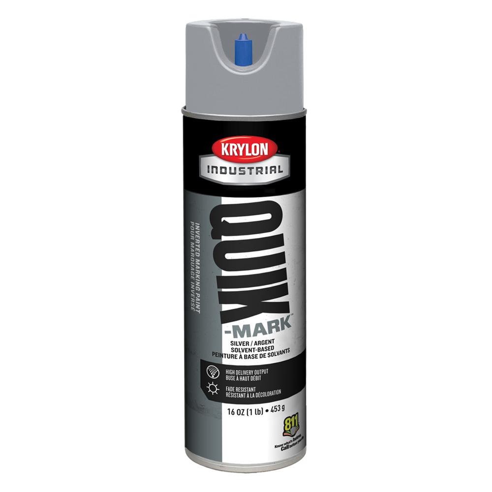 Krylon Industrial Quik-Mark Solvent-Based Inverted Marking Spray, Silver,  16 oz.