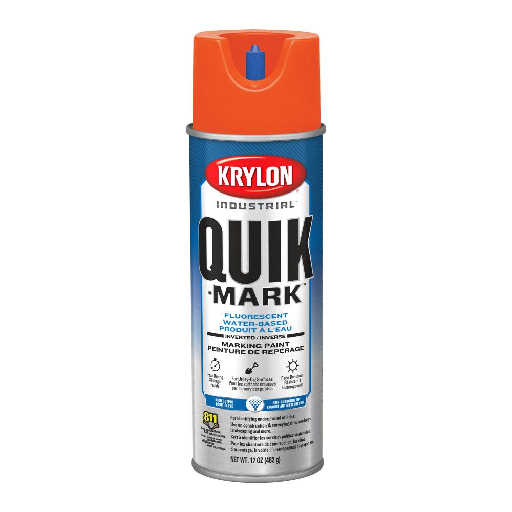 Krylon Industrial Quik-Mark Water-Based Inverted Marking Paint, Fluorescent Red/Orange, 17 oz.