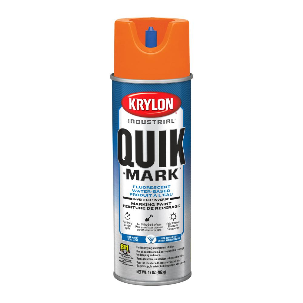 Krylon Industrial Quik-Mark Water-Based Inverted Marking Paint, Fluorescent Orange, 17 oz.