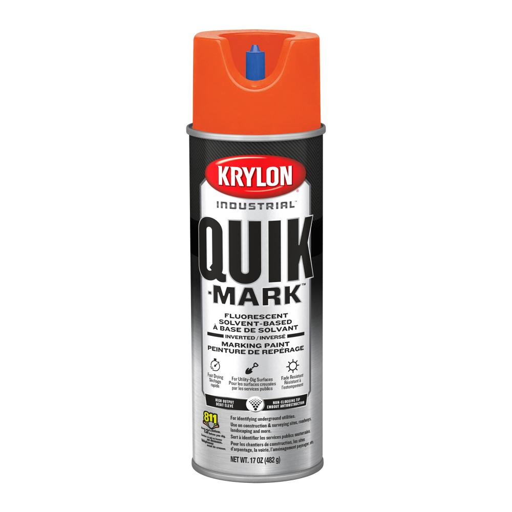 Krylon Industrial Quik-Mark Solvent-Based Inverted Marking Paint, Fluorescent Red/Orange, 17 oz.