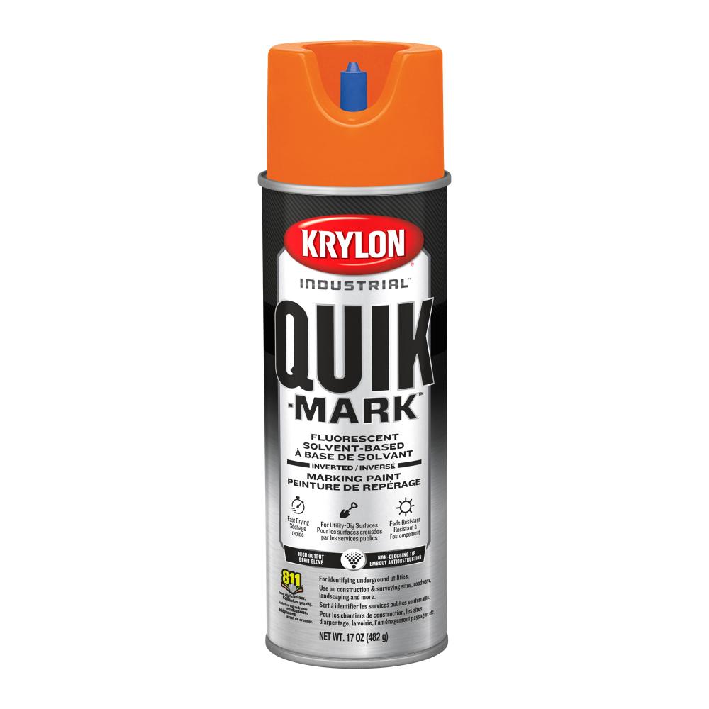 Krylon Industrial Quik-Mark Solvent-Based Inverted Marking Paint, Fluorescent Orange, 17 oz.