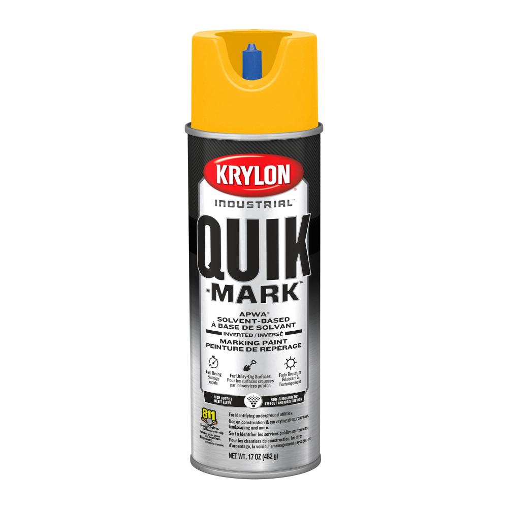 Krylon Industrial Quik-Mark Solvent-Based Inverted Marking Paint, High Visibility Yellow, 17 oz.